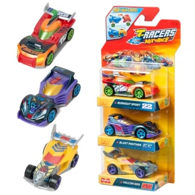Image of T RACERS Mix &#039;N RACE 3 Pack of collectible cars. Each car can be split in two with interchangeable parts and wheels. 2/4