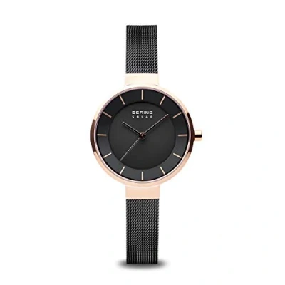 Image of BERING Women Analog Solar Collection Watch with stainless steel Strap and Sapphire Crystal 14631 166, Black, 31