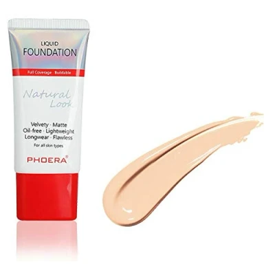 Image of AQUAPURITY PHOERA Full Coverage Foundation New Formula Waterproof Long Lasting Oil Free Velvet Matte Liquid for Oily Skin Flawless Makeup Base Cream Concealer (102 Nude…)