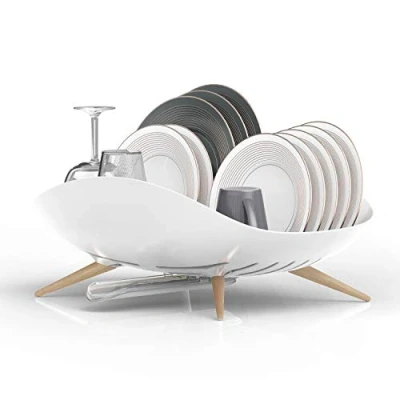 Image of carrotez Dish Drying Rack, drainer with Swivel Spout for Kitchen Counter, Easy Installation, Durable, Rustproof, White