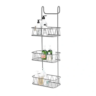 Image of Blue Canyon 3 Tier Over Shower Screen Caddy Grey Colour Plastic Coated Durable Steel No Rust Hanging Bathroom Organiser Storage Rack for Bathroom, Toilet BA0493