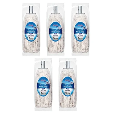 Image of Homeshopa Mop Heads Replacement, Cotton with Metal Push in Socket, Super Absorbent Refill Head, Heavy Duty for All Around Floor Cleaning (Size 16, Pack of 5)