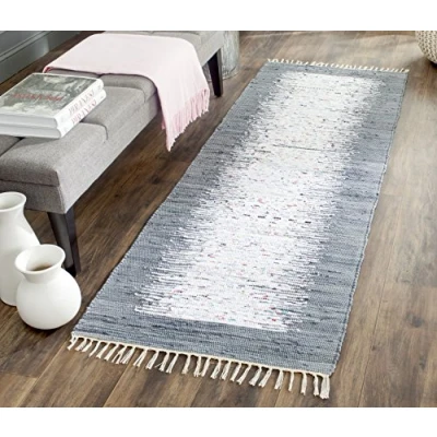 Image of SAFAVIEH Modern Rug for Living Room, Dining Bedroom Montauk Collection, Short Pile, in Ivory and Grey, 69 X 183 cm