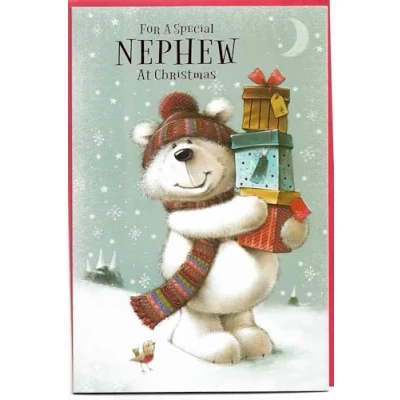 Image of Christmas Card For Nephew 23 x 15 Cm (9 6 inches) A Special at Presents Cute Bear