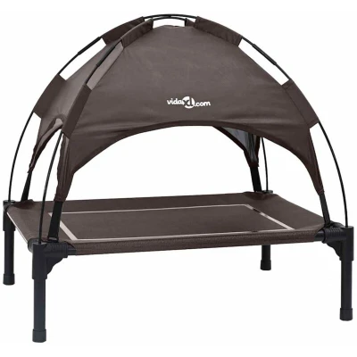 Image of vidaXL Raised Dog Bed with Removable Roof Brown S Steel