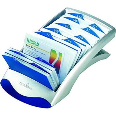 Image of Durable Visifix Desk Business Card File Indexed Capacity 200 Silver Ref 2413/23