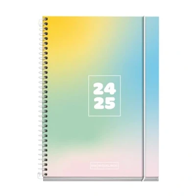 Image of Miquelrius School Diary 2024 2025, September to June Size 117 x 174 mm, Day Page, Lined Cardboard Cover, White Metallic Spiral Binding, Spanish and English, Year