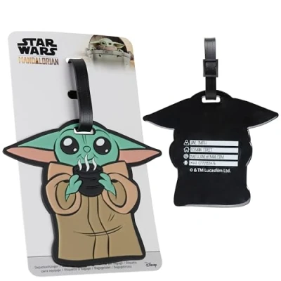 Image of Disney Luggage Tags for Suitcase, Baggage Identification Travel Name Address (Green Baby Yoda)