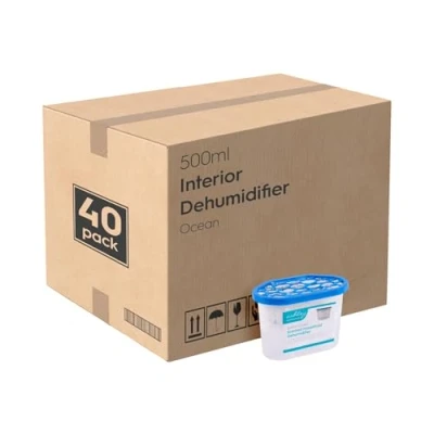 Image of Ashley Dehumidifier 500ml Pack of 40 Ocean Interior Condensation Moisture Remover Mildew Absorber for Damp, Mould, Kitchen, Caravan, Car, Home, Bedroom, Wardrobe, Garage, Bathroom, Basement