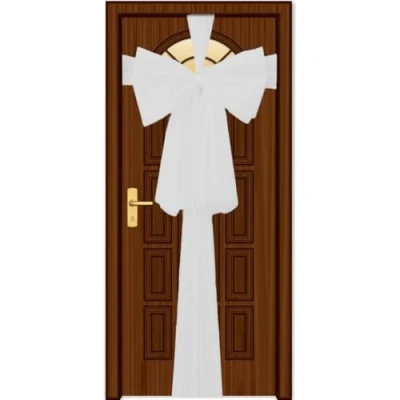 Image of SHATCHI Christmas White 9m Giant Bow Cover Front Door Xmas Wedding, Baby Shower Outside Home Decor, Organza, Pack of 1