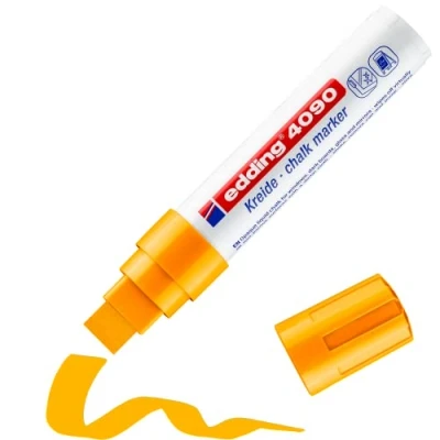 Image of edding 4090 chalk marker neon orange 1 pen chisel nib 4 15 mm broad wet wipe for chalkboards, windows, glass, mirrors liquid pens opaque coverage