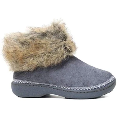 Image of Dunlop Ladies Slippers Comfortable Booties Quality Ankle Memory Foam Boots Indoor Outdoor with Non Slip Sole Knitted Fluffy Lining (7 UK, Grey, numeric_7)
