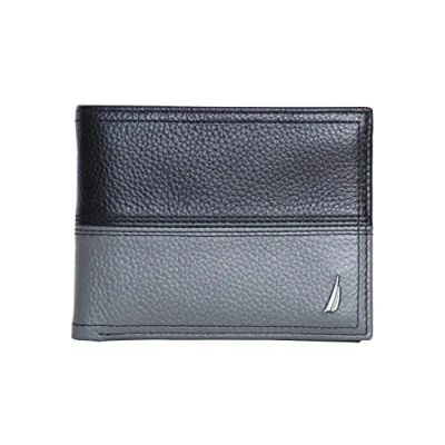 Image of Nautica Men&#039;s Bifold Leather Wallet, Two Tone Black/Grey, Taglia unica