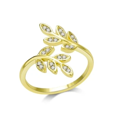 Image of Philip Jones Gold Plated Adjustable Leaf Ring Created with Zircondia® Crystals