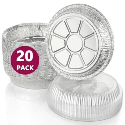 Image of MUAMAX 9 inch Disposable Foil Pan Aluminium Trays with Lids, Aluminum Pans,Round Flan Dishes,Tin Pie Cases,Foil Cases, Plates,Foil for Baking,20 Pcs