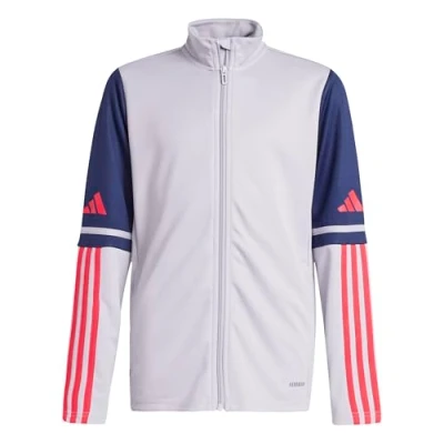 Image of adidas Unisex Kids SQUADRA25 TRAINING JACKET KIDS, glory grey/team navy blue 2/pure ruby, 15 16 Years