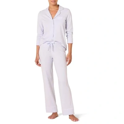 Image of Amazon Essentials Women&#039;s Cotton Modal Long Sleeve Shirt and Full Length Bottom Pyjama Set, Pale Blue, 4XL Plus