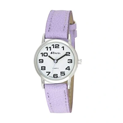 Image of Ravel Women&#039;s Easy Read Watch with Big Numbers (Small) Purple/Silver Tone/White Dial