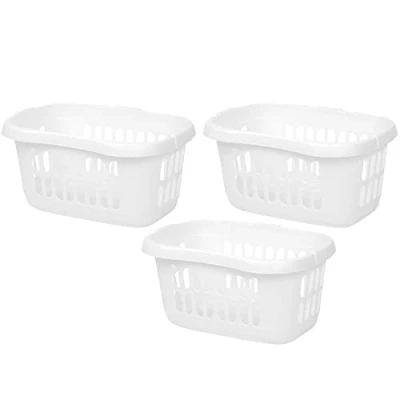 Image of 3x 60 Litre Ice White Hipster Laundry Basket High Grade Plastic Washing Clothes Linen Storage Bin Tidy Household