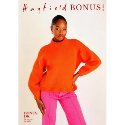 Image of Hayfield Bonus Double Knit Knitting Pattern, 10590 Sweater