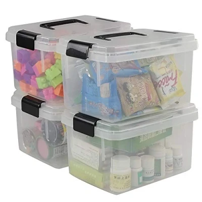 Image of Fosly 4 Set of Transparent Plastic Storage Boxes with Lids Clip, Small Box Lid