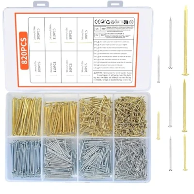 Image of 820 Pcs Assorted Nails Set, Flat Head Nails, Concrete Wall Hanging for Pictures Woodworking Drywall DIY and Crafts Home Construction Various Sizes