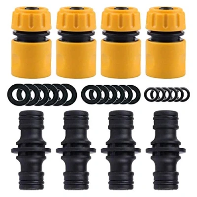 Image of YAAVAAW 8 pack Garden Hose Connector contains 4 End &amp; Double Male Extender, fitting for 1/2 inch (15mm) Hosepipe Quick Connect