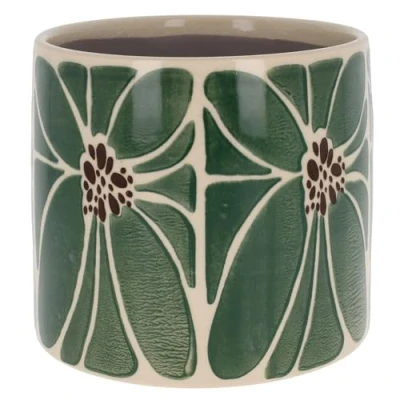Image of Shudehill Giftware Tropic Petal Leaf Floral Garden Design Planter Pot Blue or Green With Neutral Background (Petal, Green)