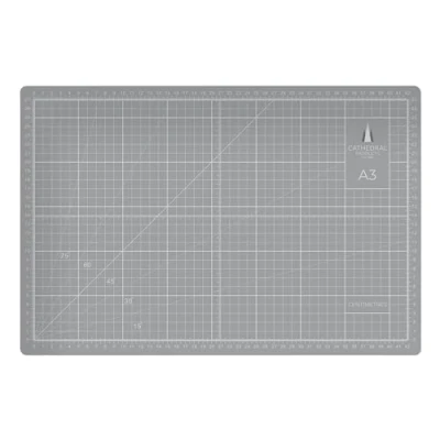 Image of Cathedral Products A3 Double Sided Self Healing Cutting Mat 3mm Thick Metric and Imperial Grids Grey