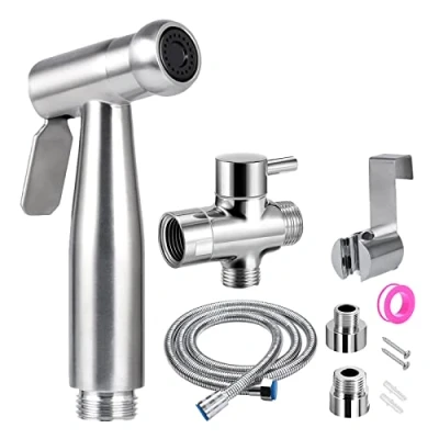 Image of Handheld Bidet Sprayer Kit Stainless Steel Douche Muslim Shower Spray with Hose for Toilet Cleaning, Pet Bath, Personal Hygiene (4pack) (B)