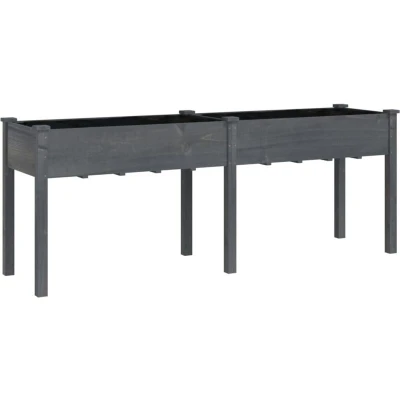 Image of vidaXL Planter with Liner Grey 203x53x76 cm Solid Wood Fir