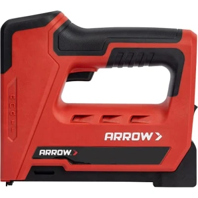Image of Arrow ET501C Cordless 5 in 1 Professional Staple and Nail Gun, Battery Powered Wire Stapler Brad Nailer for Upholstery, Framing, Roofing, Crafts, Fencing, Cable, Black/Red