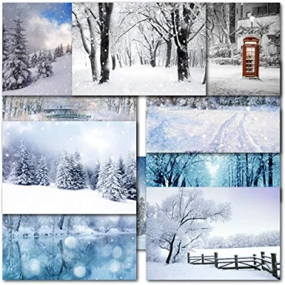 Image of doodlecards Pack of 20 Mixed Snow Scenes standard Size Premium Christmas Cards. Printed in UK, Quality &amp; 100% Recyclable.
