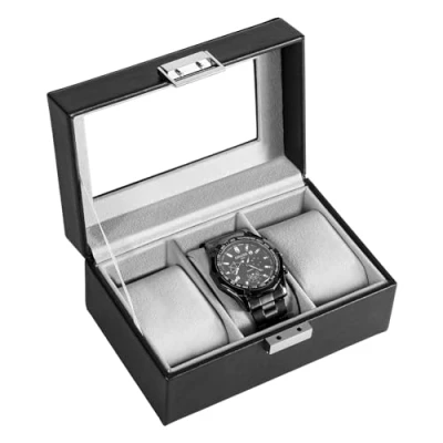 Image of ProCase Watch Box for Men, 3 Slot Display Case Mens Organizer, Cases Men Storage, Holder Organizer with Glass Lid Slot, Black