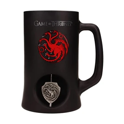 Image of SD toys Game of Thrones beer mug 3D swirling Targaryen symbol, black.