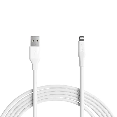 Image of Amazon Basics USB A to Lightning ABS Charger Cable, MFi Certified for Apple iPhone 14 13 12 11 X Xs Pro, Pro Max, Plus, iPad, 3 m, White