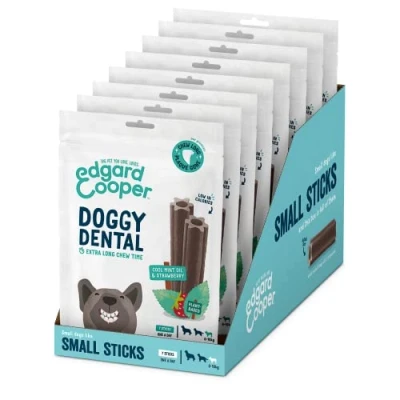 Image of Edgard &amp; Cooper Treats Dental Stick, Small Mint and Strawberry (8 x 7 stick pack), Natural Dog Chew Sticks, Hygiene, One per Day, Low Calorie, Long Chewing, Fresh Breath