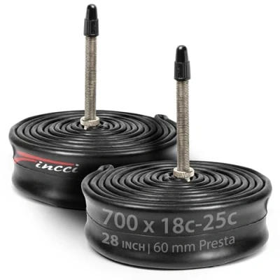 Image of Fincci Inner Tubes 700x18x23x 25c Pair 700c with 60 mm Presta bicycle Valve Bike Tube 28 inch for Race, Road, Touring Pack of 2 accessories