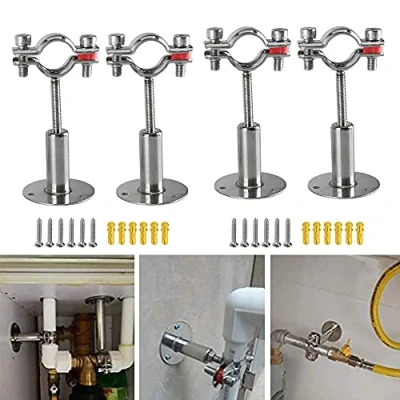 Image of 4Pcs Adjustable Pipe Bracket Clamps, Wall Mount Ceiling Support, Stainless Steel Clamp, Strong and Stable for Dia 32 34mm, Ideal Pipe, Tube or Rod Fixing Etc.
