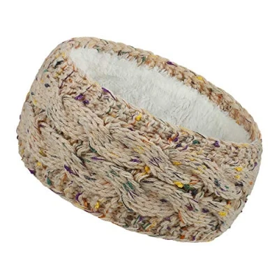 Image of Women Ear Warmer Headband Fleece Lined Winter Warm Knitted Thick Hairband Thermal Headbands Elastic Hair Wrap (A Pink)