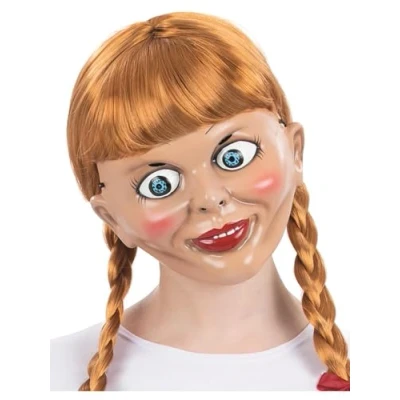 Image of Smiffys Official Annabelle Mask for Adults, Eerily Iconic Doll Plastic with Comfortable Elastic Strap, Perfect Completing Halloween and Fancy Dress Costumes