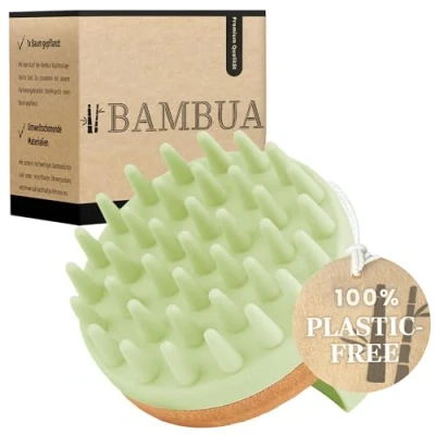 Image of BAMBUA Scalp Massage Brush (Anti Dandruff Effect) Head for When Showering Premium Massager Includes E Book Healthy (Green)