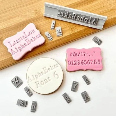 Image of LissieLou AlphaBakes Font 6 Small Stamp Tiles Letters on a Bar Numbers &amp; Symbols