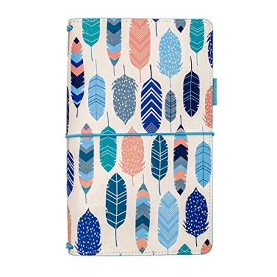 Image of Pukka Pad, Carpe Diem Refillable Traveler’s Notebook Journal, Writing Diary Blank and Ruled Notebooks Included, 21.8 x 14 cm, Feathers