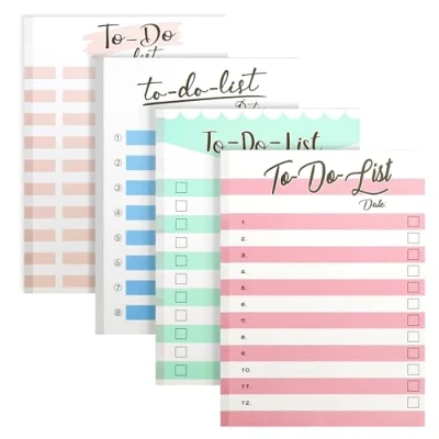 Image of Belle Vous 4 Pack of Assorted Colour Daily to Do List Notepad Planners 50 Sheet Checklist Notebooks with Undated Pages Memo/Organiser Pads for Shopping Lists, Time Management and Agendas