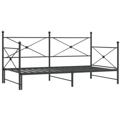 Image of vidaXL Steel Daybed with Trundle/Black Sofa Bed for Living Room &amp; Bedroom 100x200cm, Extra Storage