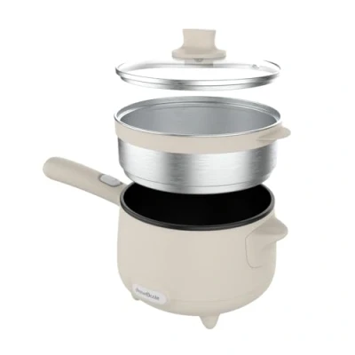 Image of Drew&amp;Cole CleverPot 1.2L Cooking Pot in Cream Energy Efficient, Compact, Portable &amp; Easy to Use Serves up 3 People 2 Power Settings Sleek Design With Glass Lid Steam Basket 600W