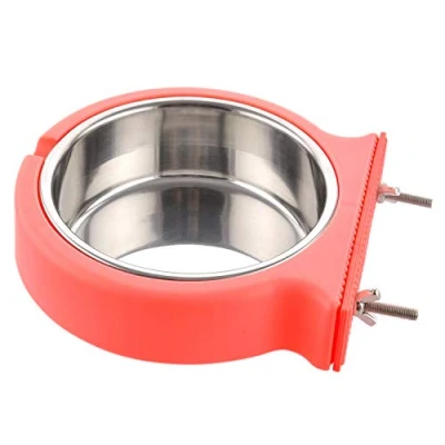 Image of MOACC Crate Dog Bowl, Removable Stainless Steel Hanging Pet Cage Bowl Food &amp; Water Feeder Coop Cup for Cat, Puppy, Birds, Rats, Guinea Pigs, 520ml, Pink