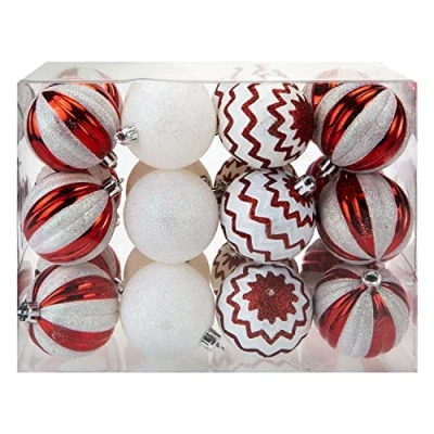Image of VFM Red &amp; White 6cm Baubles Candy Cane (24 Pack) Christmas Tree Decorations