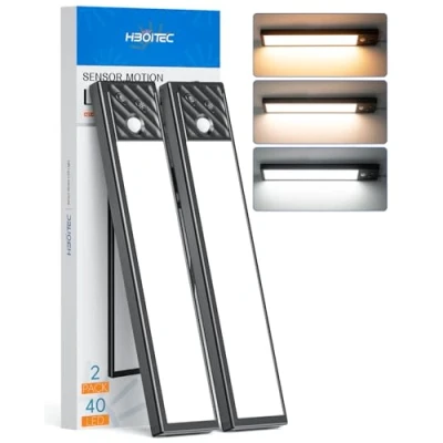 Image of HIBOITEC Motion Sensor Cupboard Light Wireless Wardrobe Lights Rechargeable, Dimmable Closet for Kitchen, Battery Cupboards, Bedroom, Stair, Hallway, 3 Color Temperatures, 22.5 cm